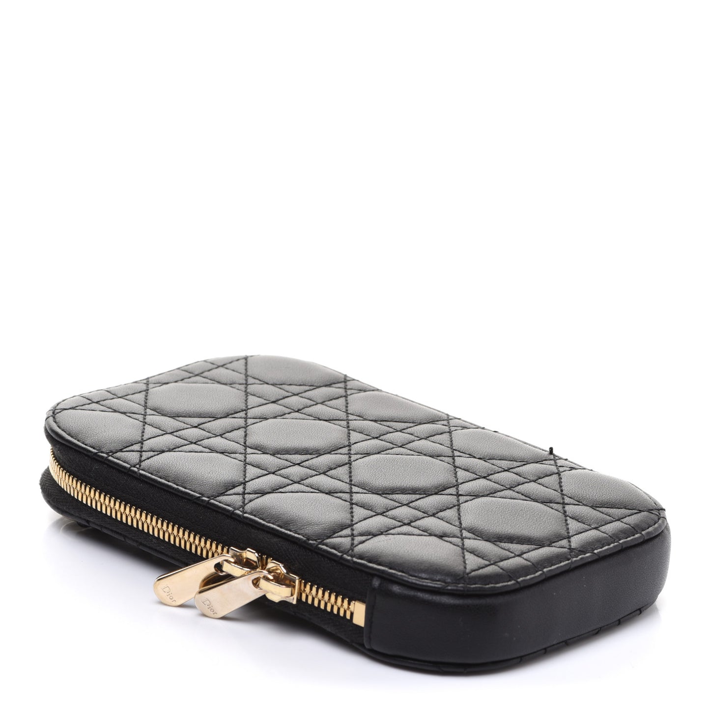 Lambskin Cannage Lady Dior Phone Holder Black