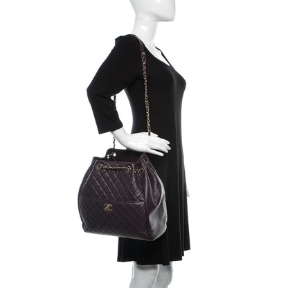 Chanel Lambskin Quilted Large Drawstring Shoulder Bag Dark Purple 2 of 10