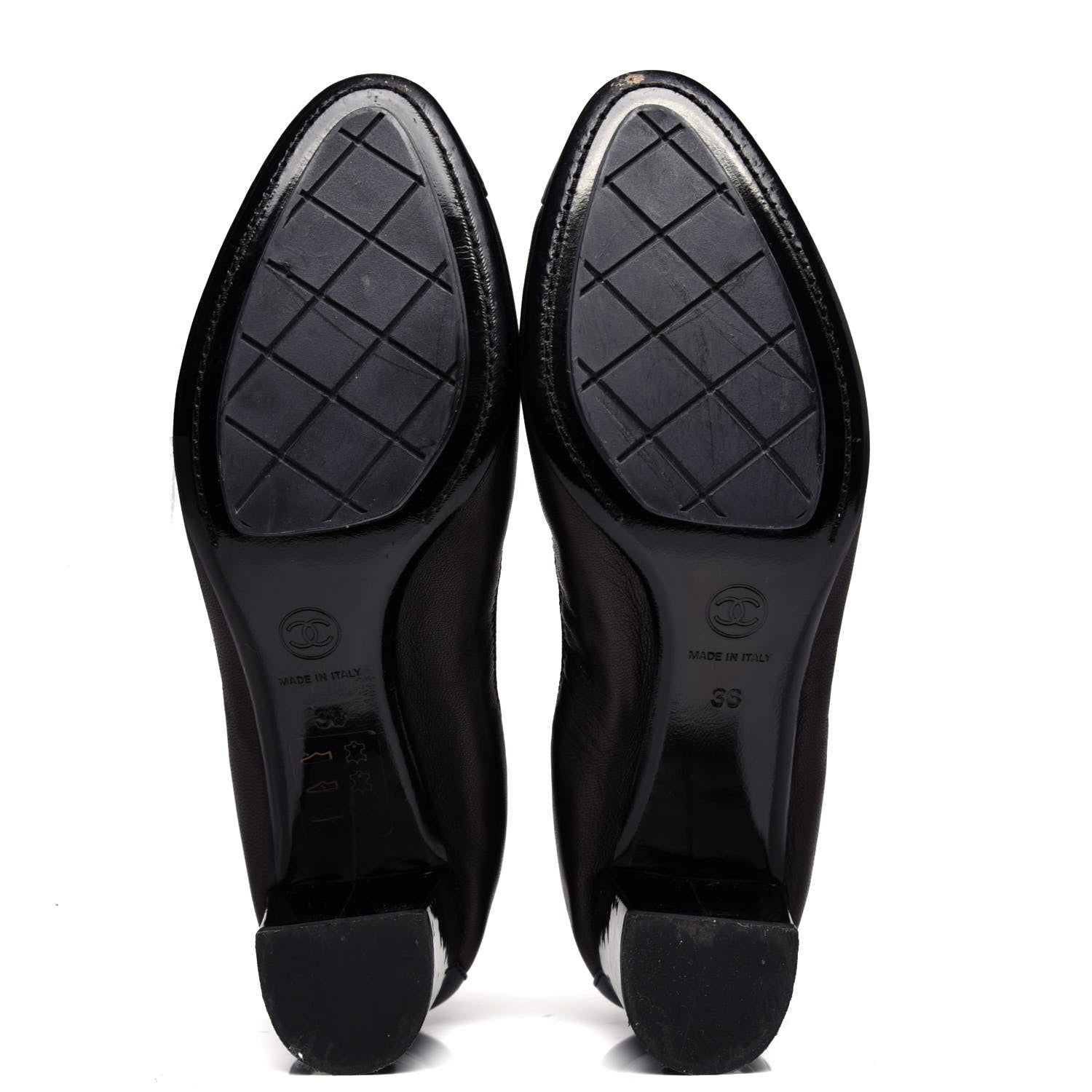 Chanel Lambskin Patent CC Elastic Stretch Pumps 38 Black 6 of 10