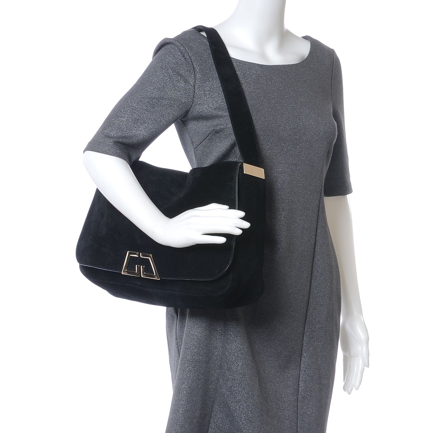 Suede G Square Medium Shoulder Bag Black