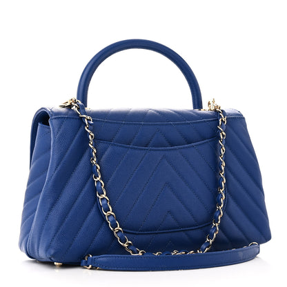 Chanel Caviar Chevron Quilted Small Coco Handle Flap Blue 2 of 12