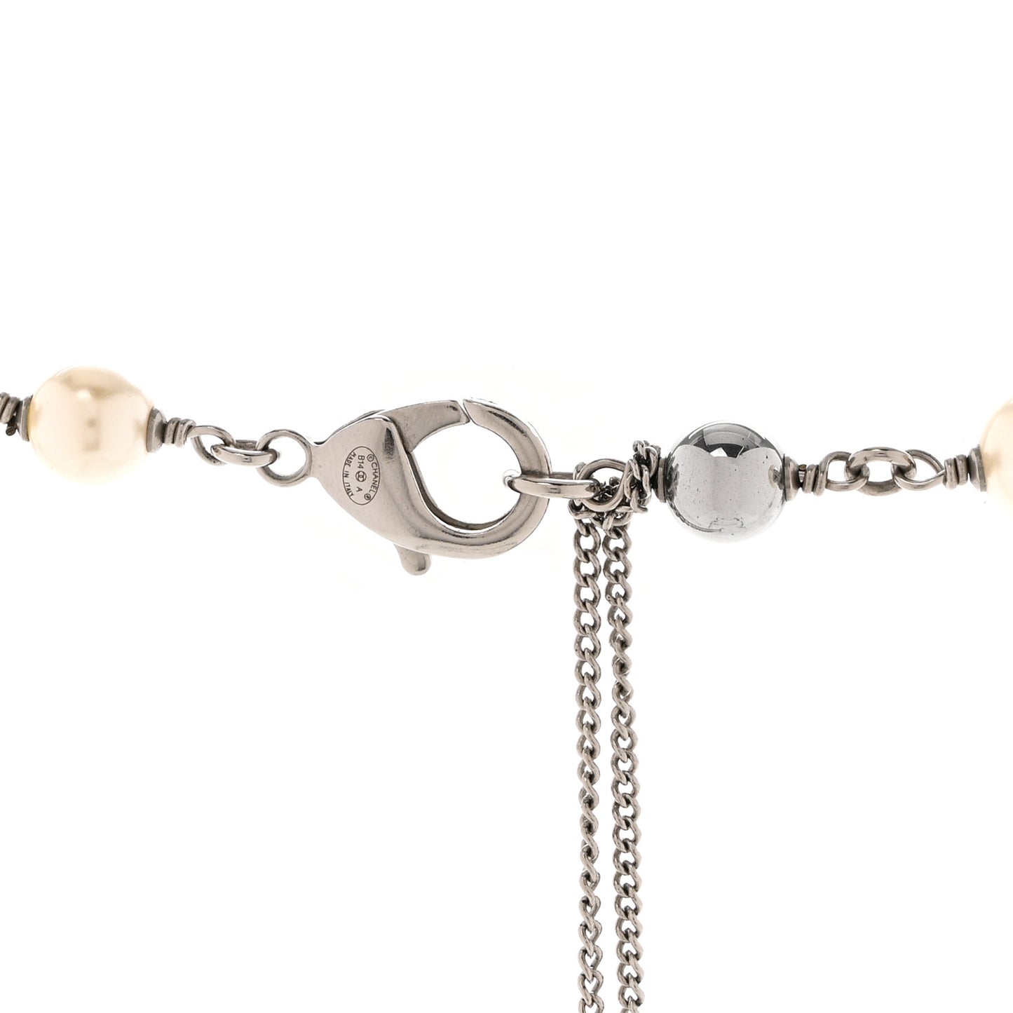 Pearl Bead Enamel CC Baroque Long Necklace Black Gold