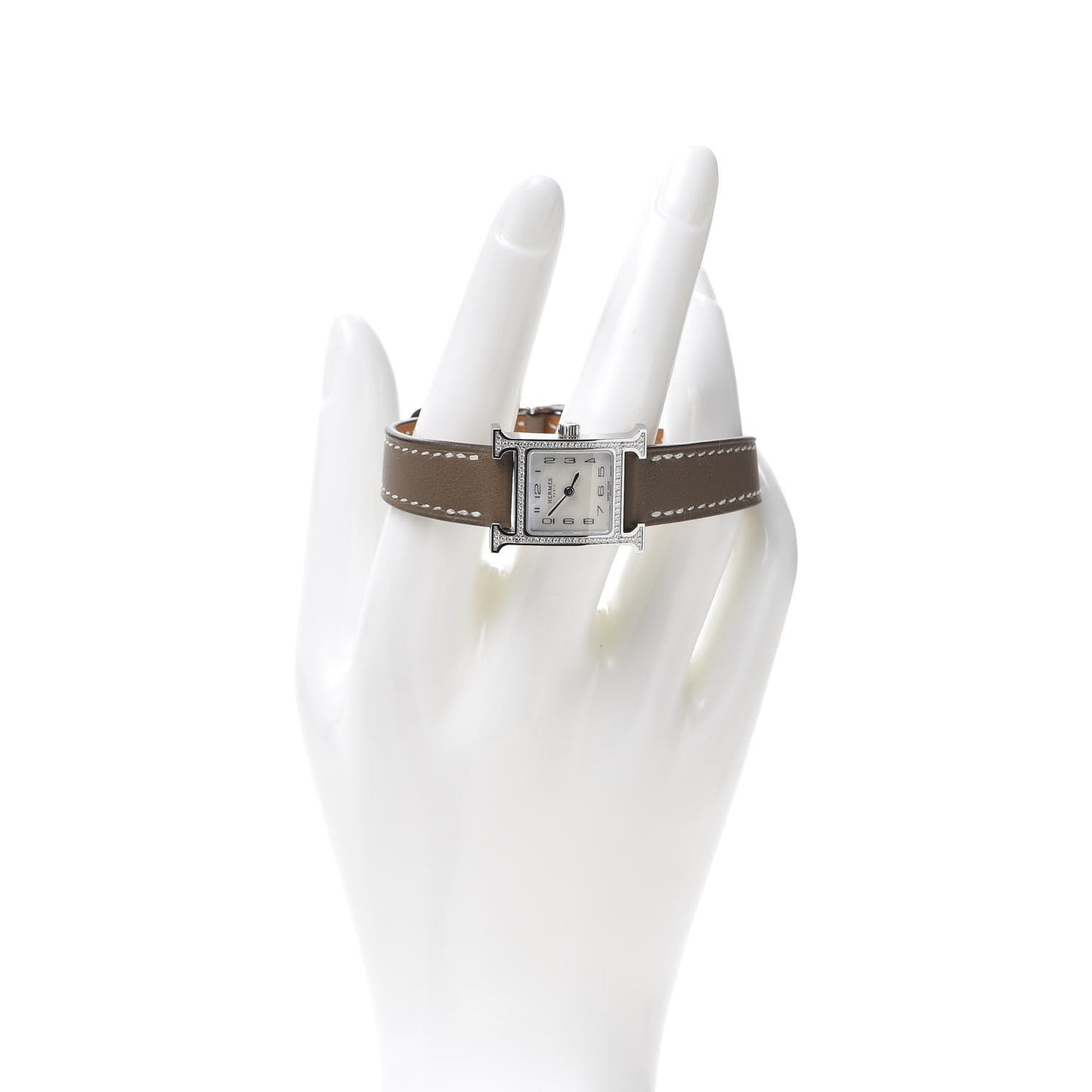 Stainless Steel Swift Diamond Bezel Mother of Pearl 17.2mm Heure H Hour Quartz Watch Etoupe