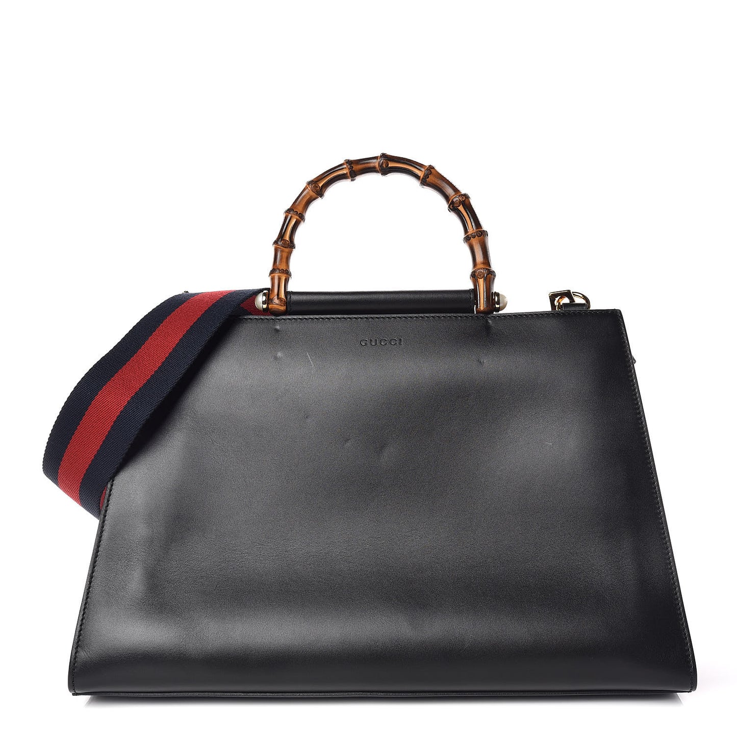 Nappa Bamboo Web Medium Nymphaea Top Handle Bag Black