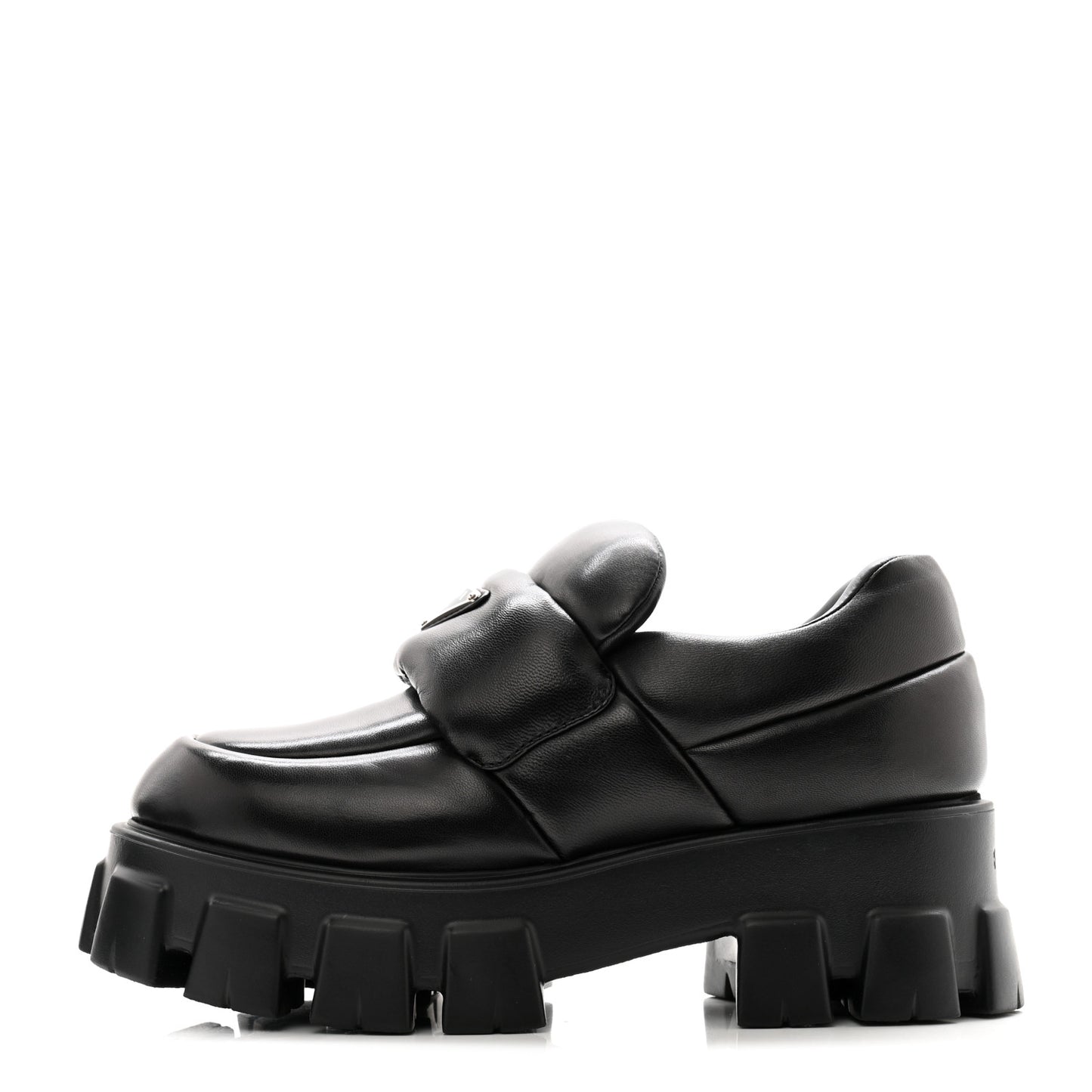 Nappa Soft Metal Triangle Logo Loafers 38.5 Black