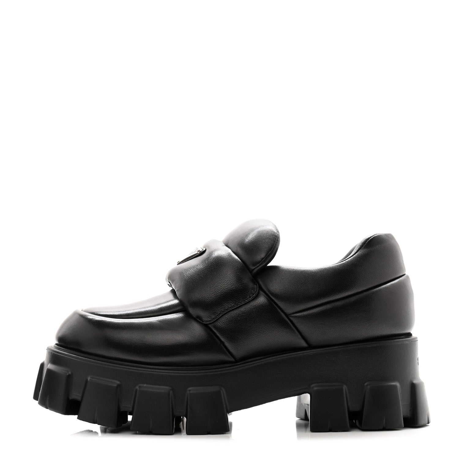 Prada Nappa Soft Metal Triangle Logo Loafers 38.5 Black 1 of 11