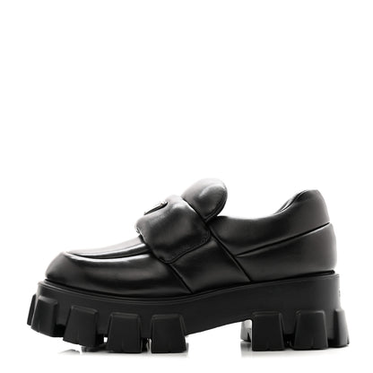 Prada Nappa Soft Metal Triangle Logo Loafers 38.5 Black 1 of 11