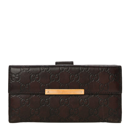 Gucci Guccissima Margaux Calfskin Metal Bar Continental Flap Wallet Chocolate 1 of 23