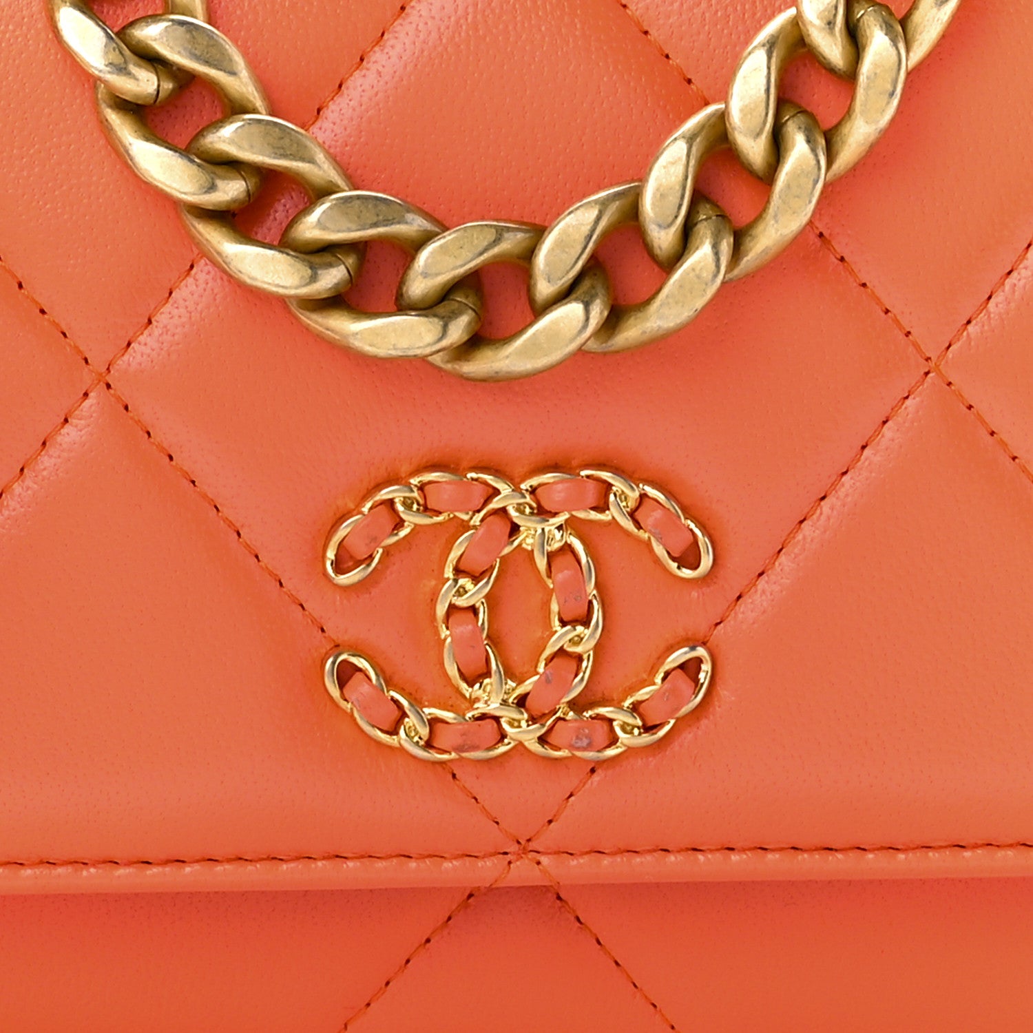 Chanel Lambskin Quilted Chanel 19 Wallet On Chain WOC Orange 8 of 11