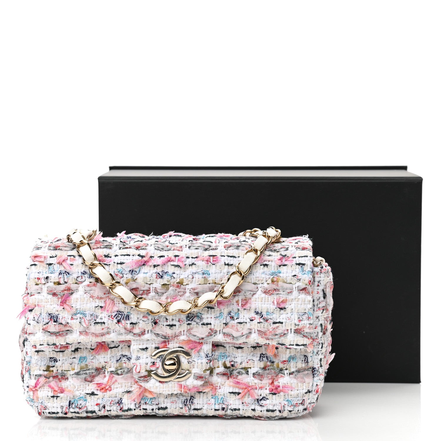 Chanel Tweed Quilted Mini Rectangular Flap White Pink Multicolor 11 of 11