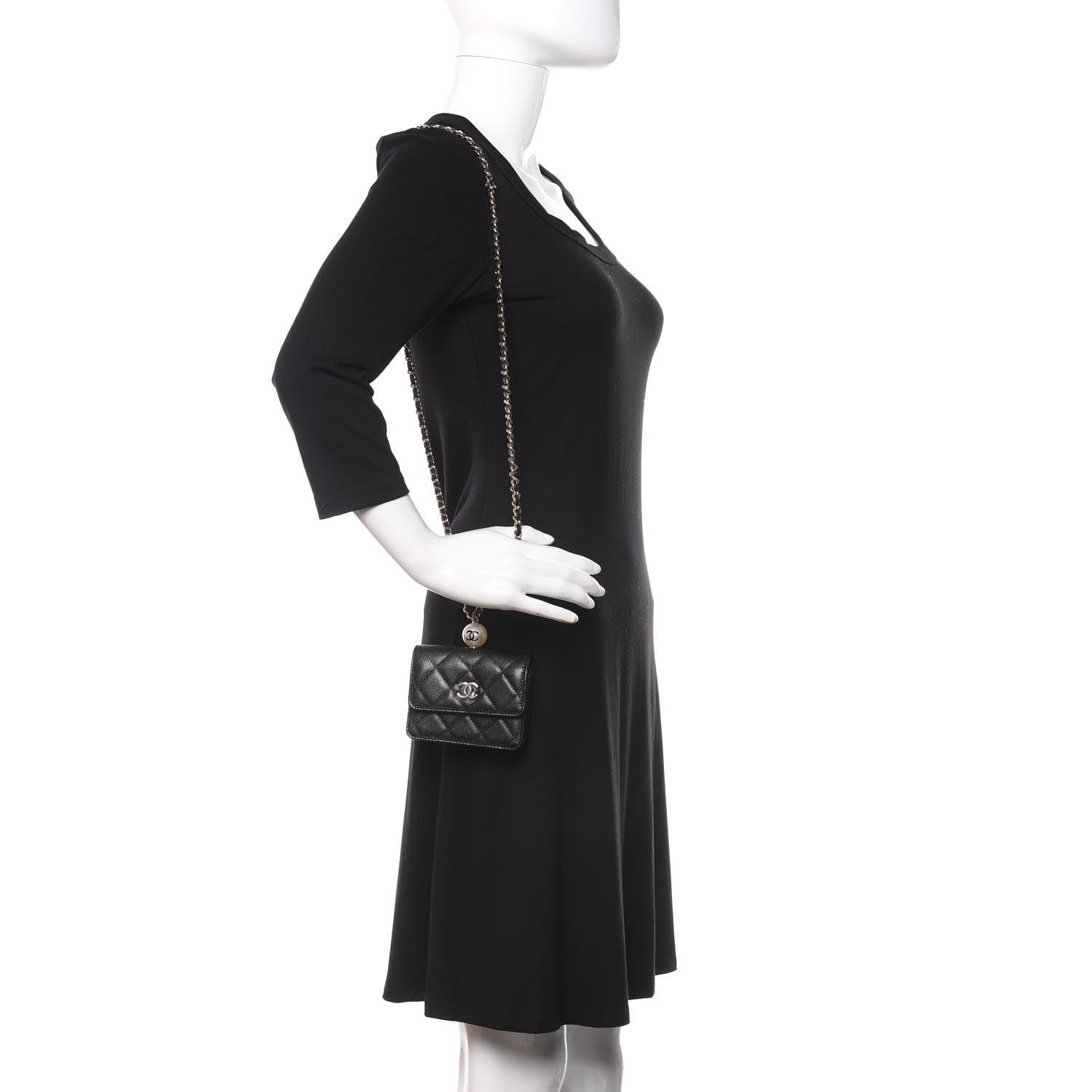 Chanel Caviar Quilted Mini Pearl On Top Coin Purse With Chain Black 2 of 11