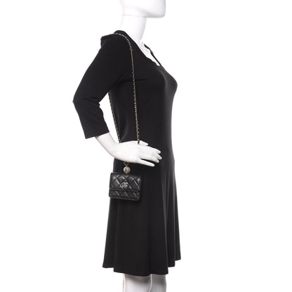 Chanel Caviar Quilted Mini Pearl On Top Coin Purse With Chain Black 2 of 11