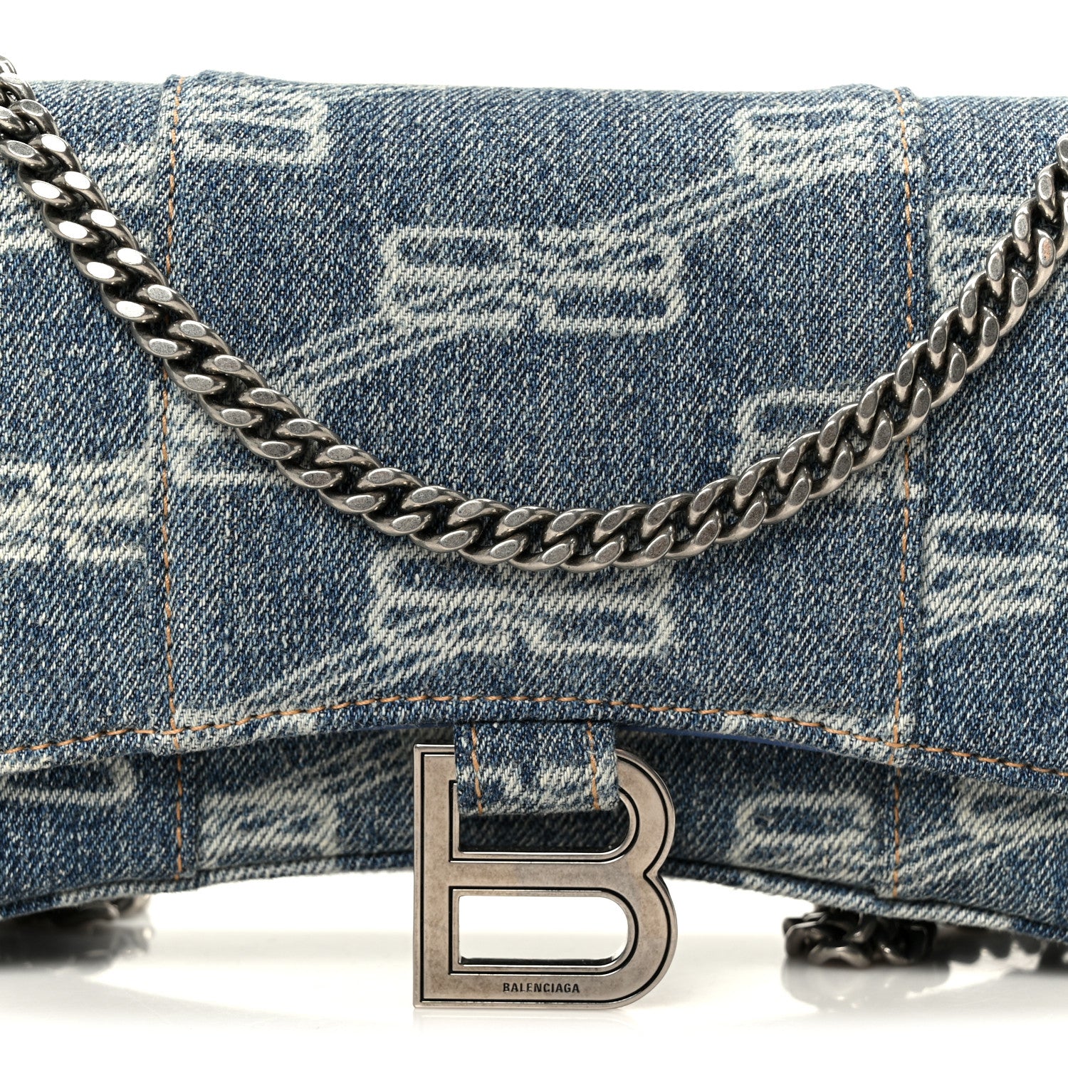 Balenciaga Denim BB Monogram Hourglass Chain Bag Blue 9 of 11