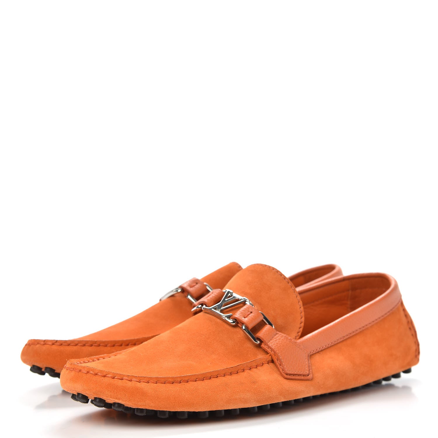 Louis Vuitton Suede Calfskin Mens Hockenheim Moccasin Loafers 9 Orange 3 of 9