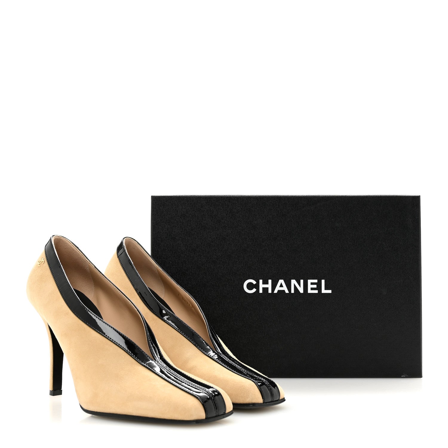 Chanel Suede Patent Calfskin Pumps 40 Beige Black 1889229