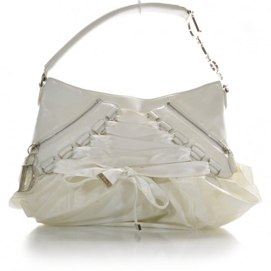 Satin Leather Ballet Evening Bag Ivory