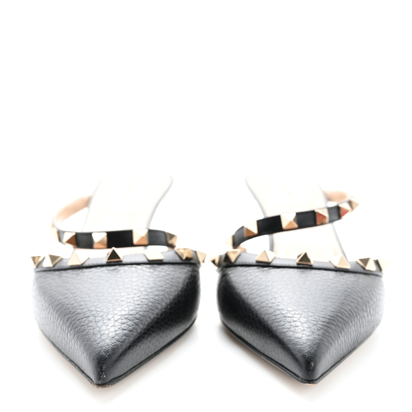 Pebbled Calfskin Rockstud Cross Strap 50mm Mules 39.5 Black