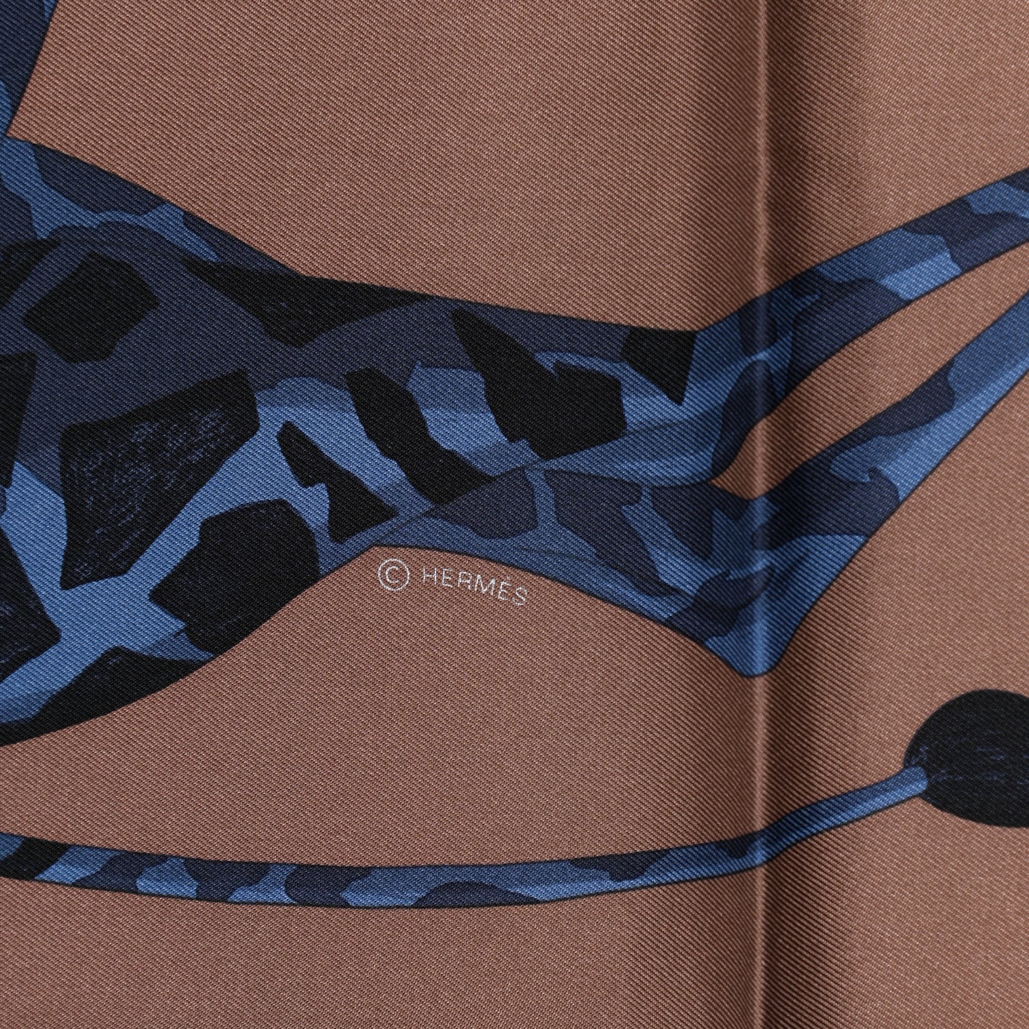 Hermes Silk Story Scarf 90 Marron Glace Bleu Nuit 4 of 6