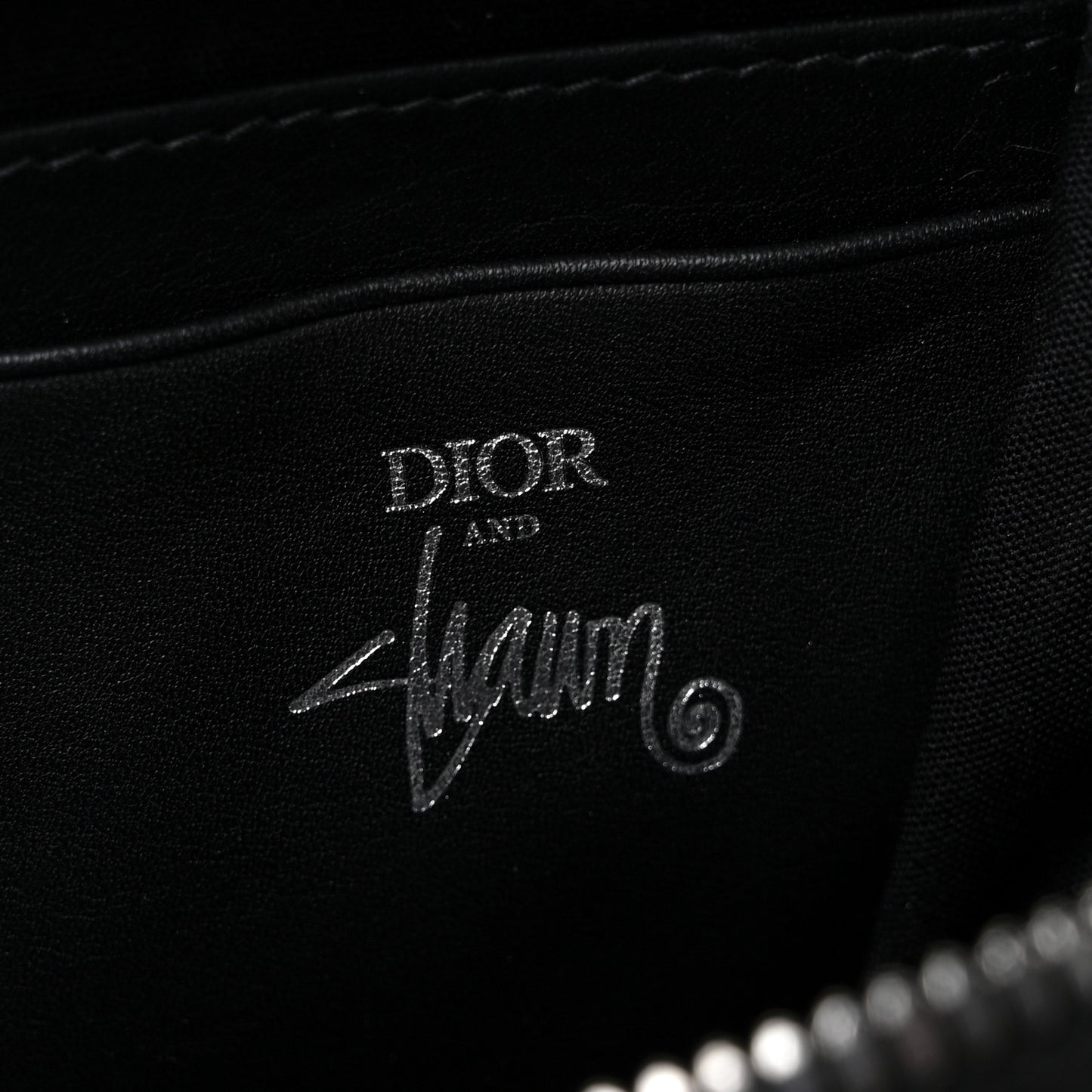 X SHAWN STUSSY Grained Calfskin Double Zip Crossbody Pouch Black