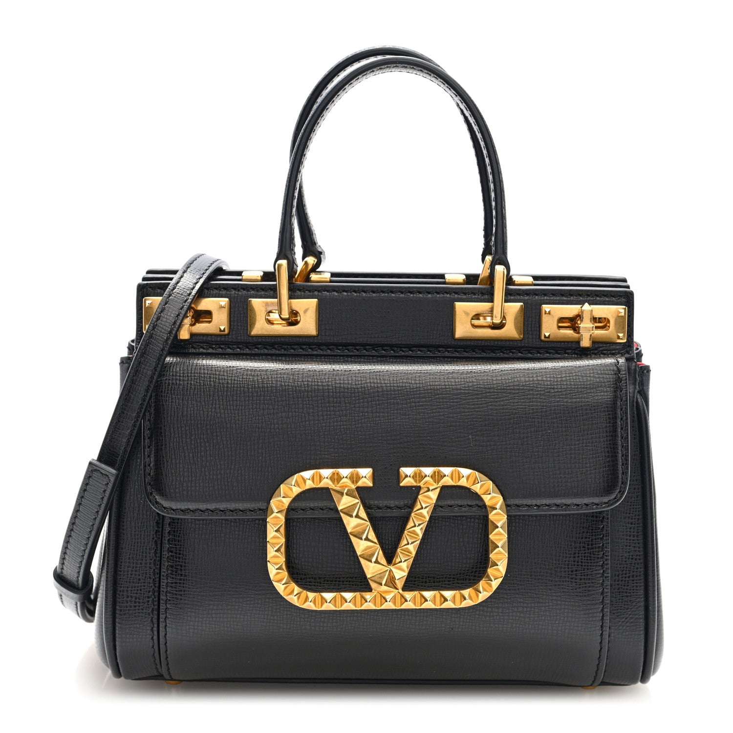 Valentino Garavani Grainy Calfskin Rockstud Alcove Top-Handle Bag Black 1 of 9