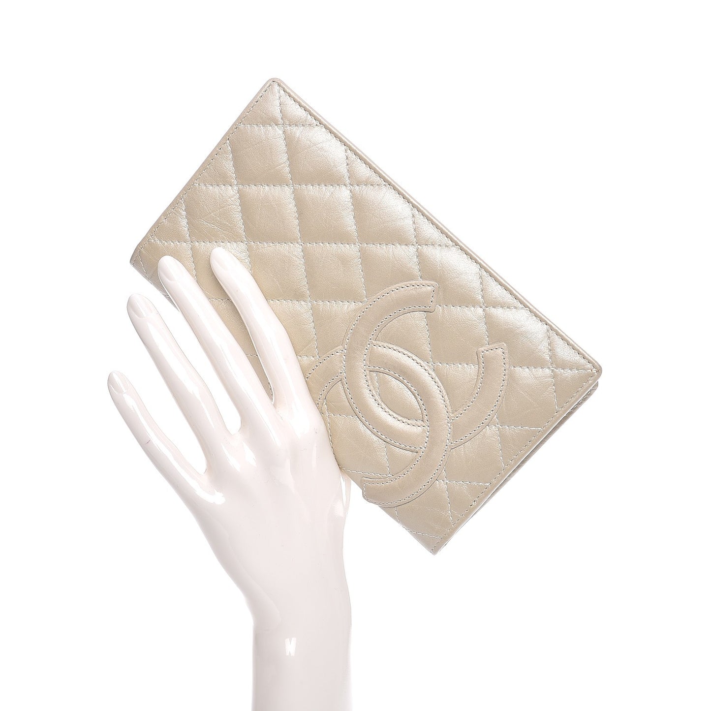Aged Calfskin Quilted Cambon Quilted Yen Wallet Pearl