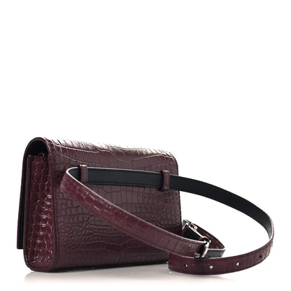 Saint Laurent Calfskin Crocodile Embossed Monogram Kate Belt Bag Burgundy 3 of 9