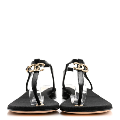 Chanel Lambskin CC Logo Thong Sandals 36 Black 3 of 11
