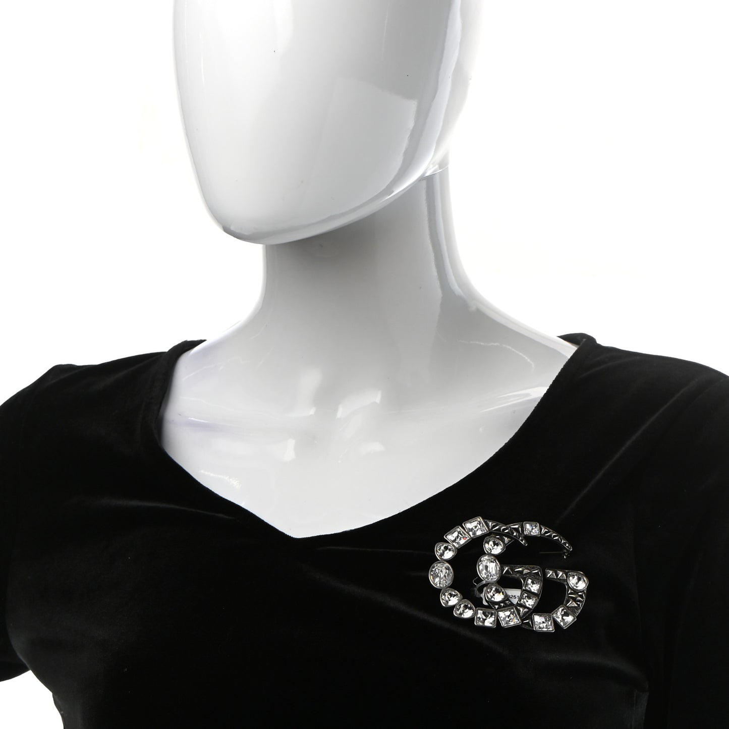 Metal Crystal Double G Brooch Silver