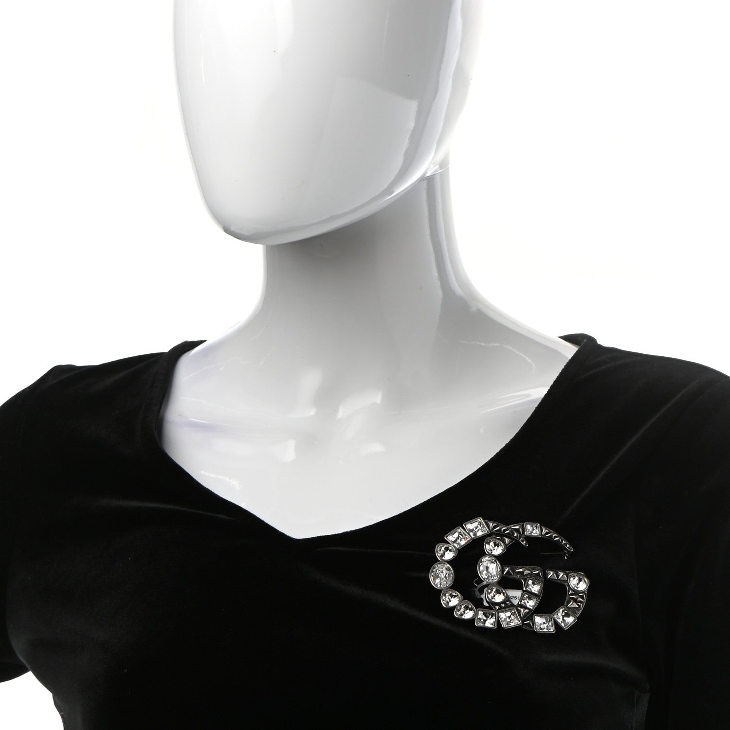 Gucci Metal Crystal Double G Brooch Silver 2 of 6