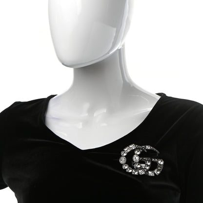 Gucci Metal Crystal Double G Brooch Silver 2 of 6