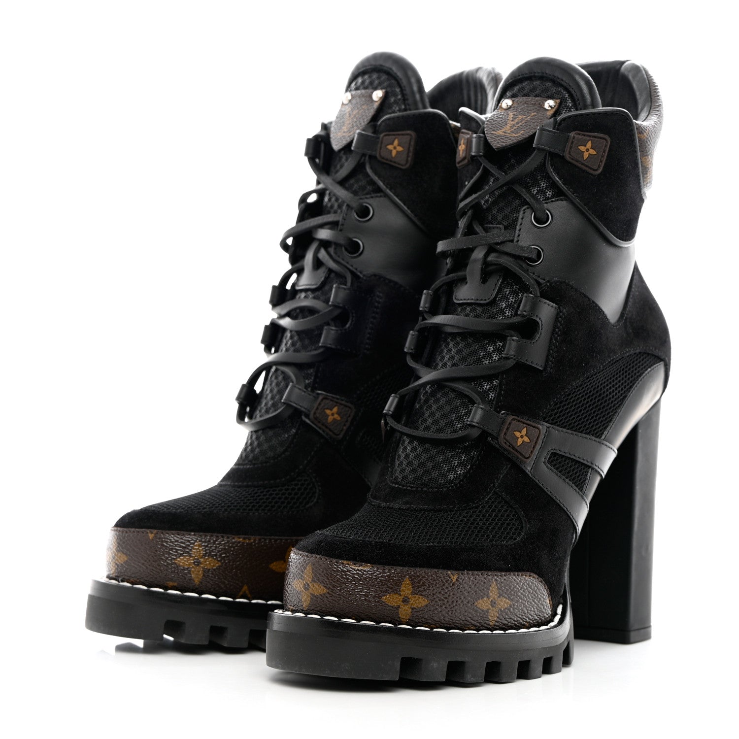 Louis Vuitton Suede Calfskin Monogram Star Trail Ankle Boots 39 Black 3 of 9