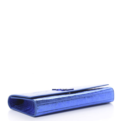 Saint Laurent Metallic Crinkled Calfskin Classic Monogram Cassandre Clutch Blue 4 of 9