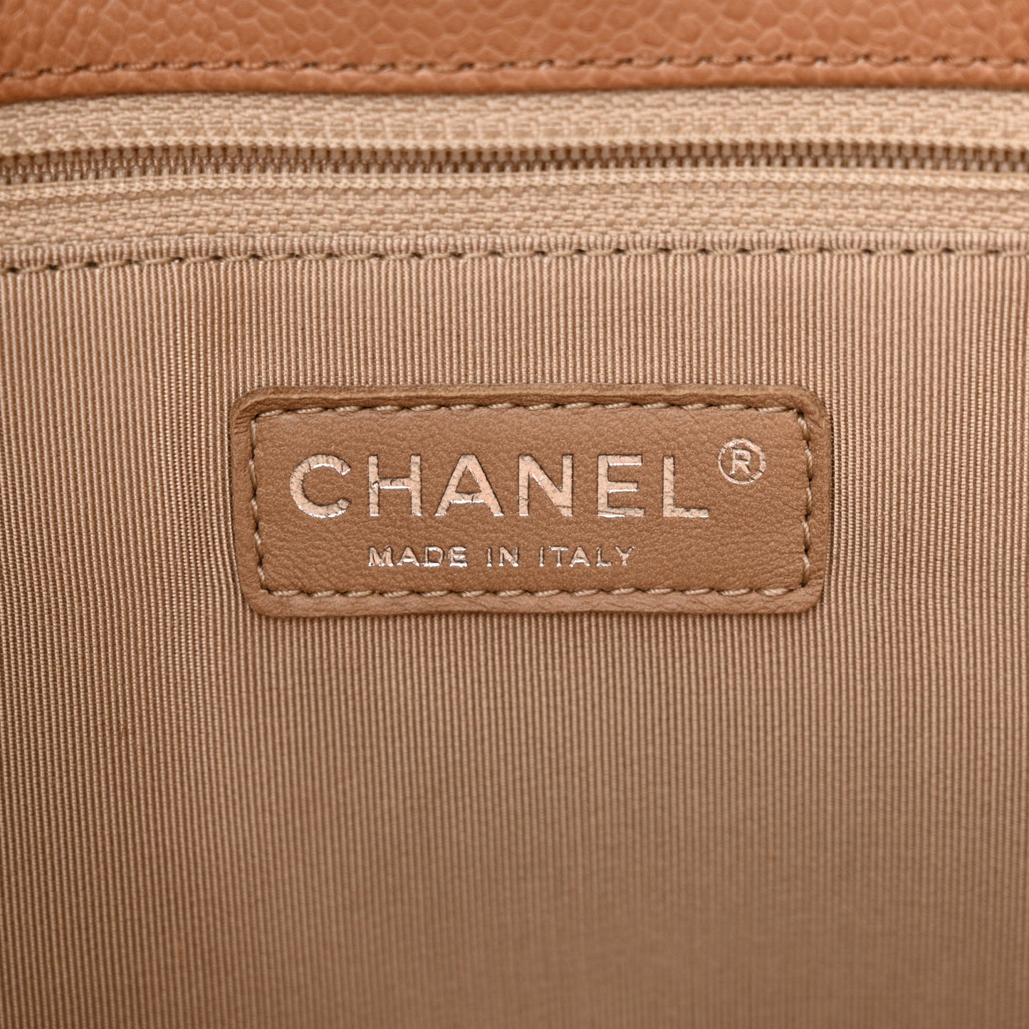 Caviar Quilted Petit Shopping Tote PST Dark Beige