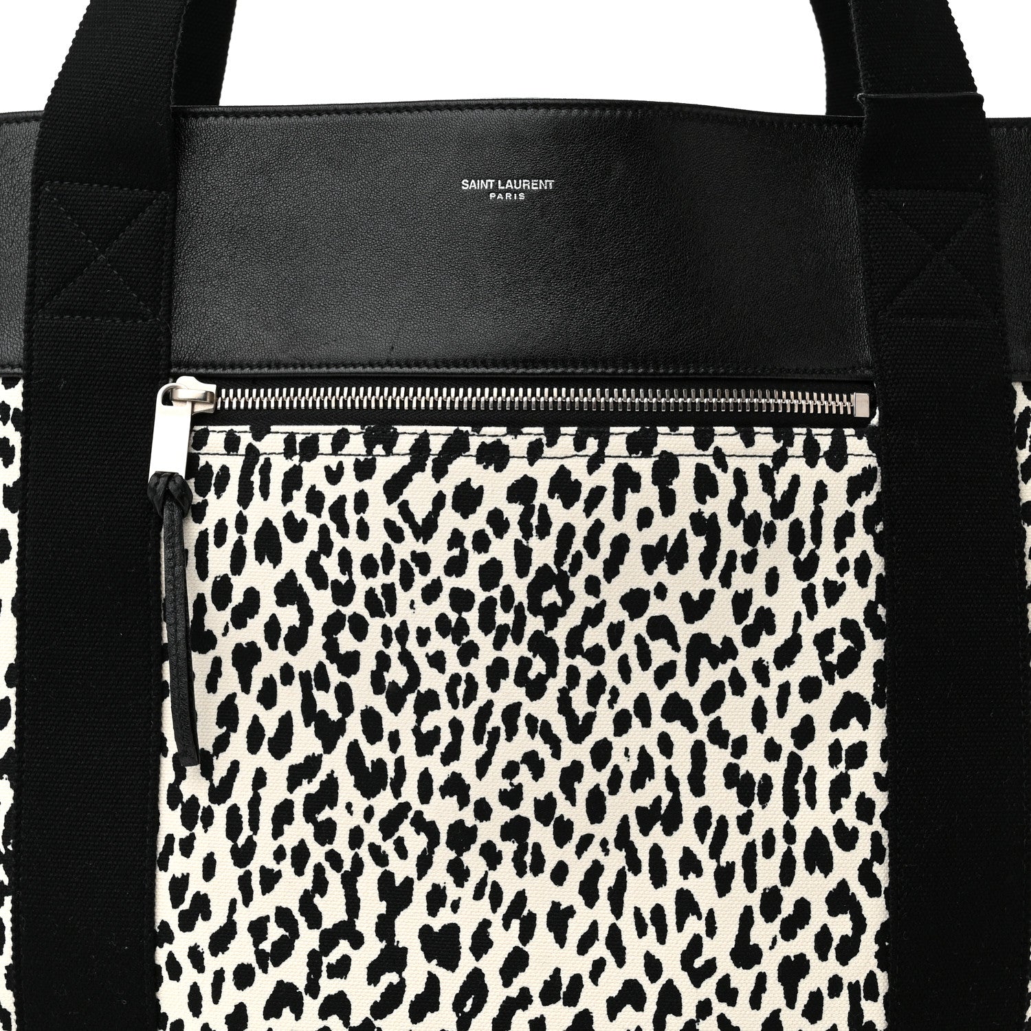 Saint Laurent Canvas Leopard Olona Tote Black White 8 of 10