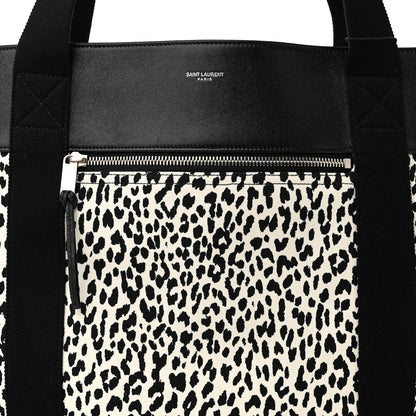 Saint Laurent Canvas Leopard Olona Tote Black White 8 of 10