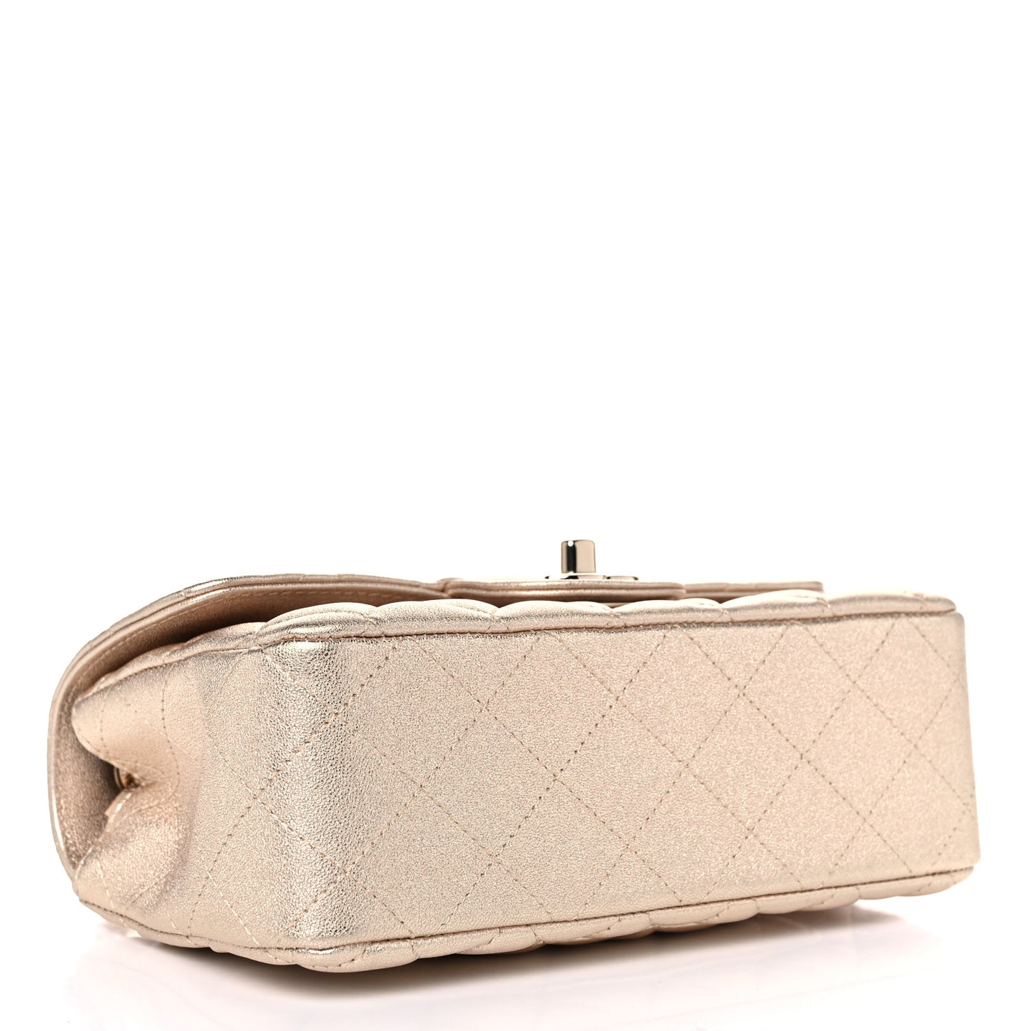 Metallic Lambskin Quilted Mini Rectangular Flap Gold