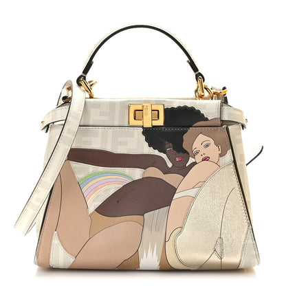 Fendi Glazed Fabric Nappa FF Disco Girls Inlay Mini Peekaboo Iconic Satchel Bianco Perla Multicolor 1 of 10