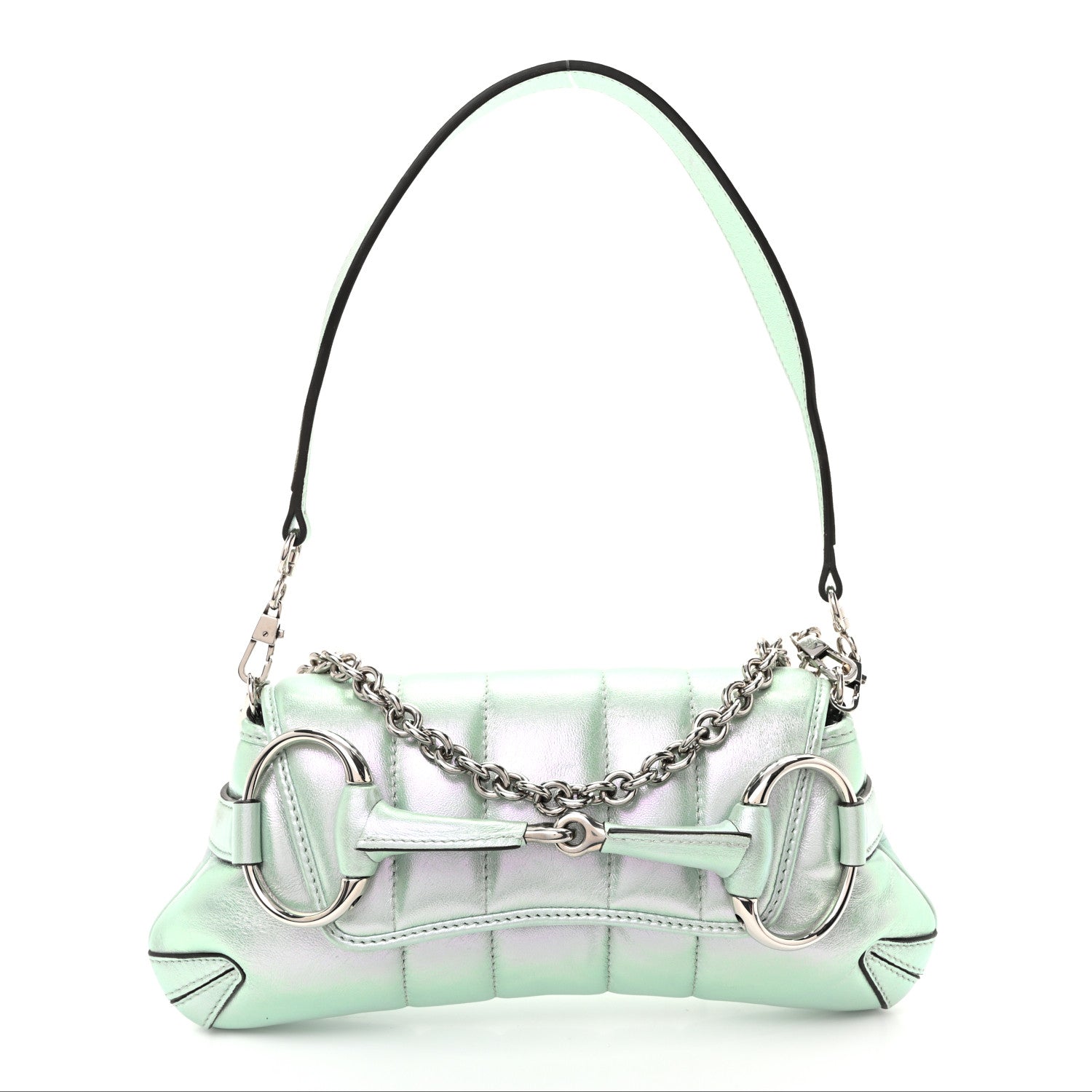 Gucci Iridescent Nappa Vertical Matelasse Small Maxi Horsebit Chain Shoulder Bag Iridescent Salvy Green 1 of 10