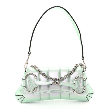 Gucci Iridescent Nappa Vertical Matelasse Small Maxi Horsebit Chain Shoulder Bag Iridescent Salvy Green 1 of 10