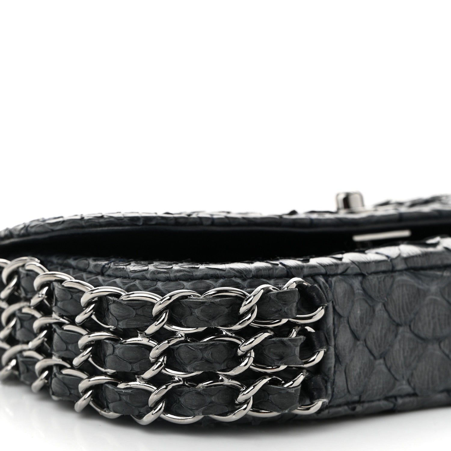 Chanel Snakeskin 3 Chain Flap Dark Blue 9 of 10