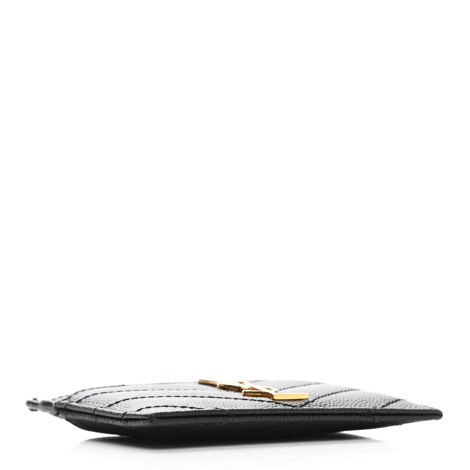 Saint Laurent Grain De Poudre Matelasse Chevron Monogram Credit Card Case Black 4 of 8