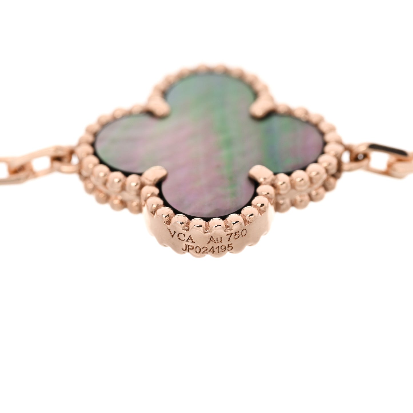 18K Rose Gold Diamond Gray Mother of Pearl 5 Motifs Vintage Alhambra Bracelet