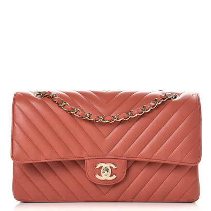 Chanel Lambskin Chevron Quilted Medium Double Flap Rosewood 1 of 9