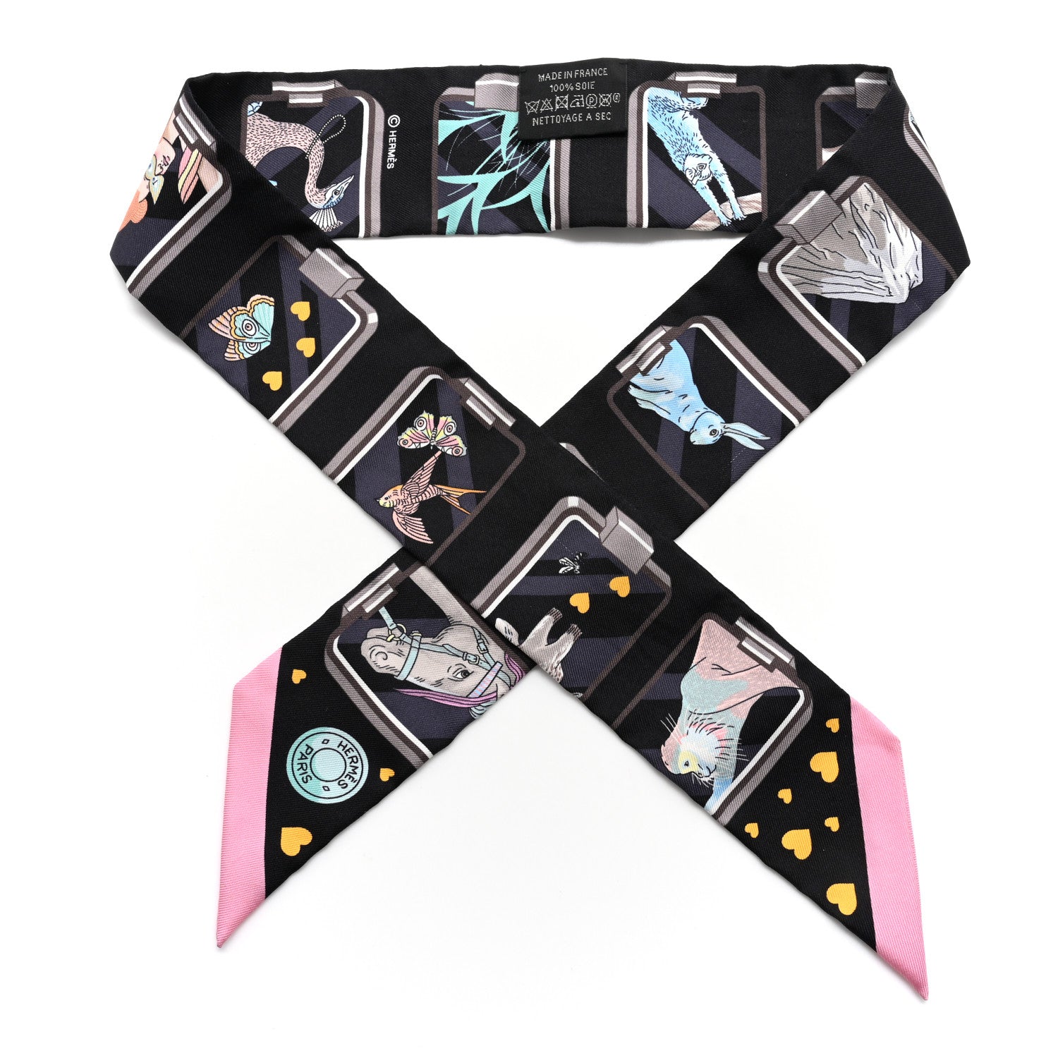Hermes Silk Story Twilly Black Rose Gris 2 of 8
