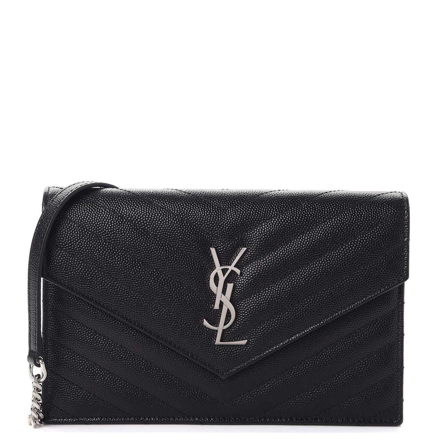Grain De Poudre Matelasse Chevron Monogram Envelope Chain Wallet Black