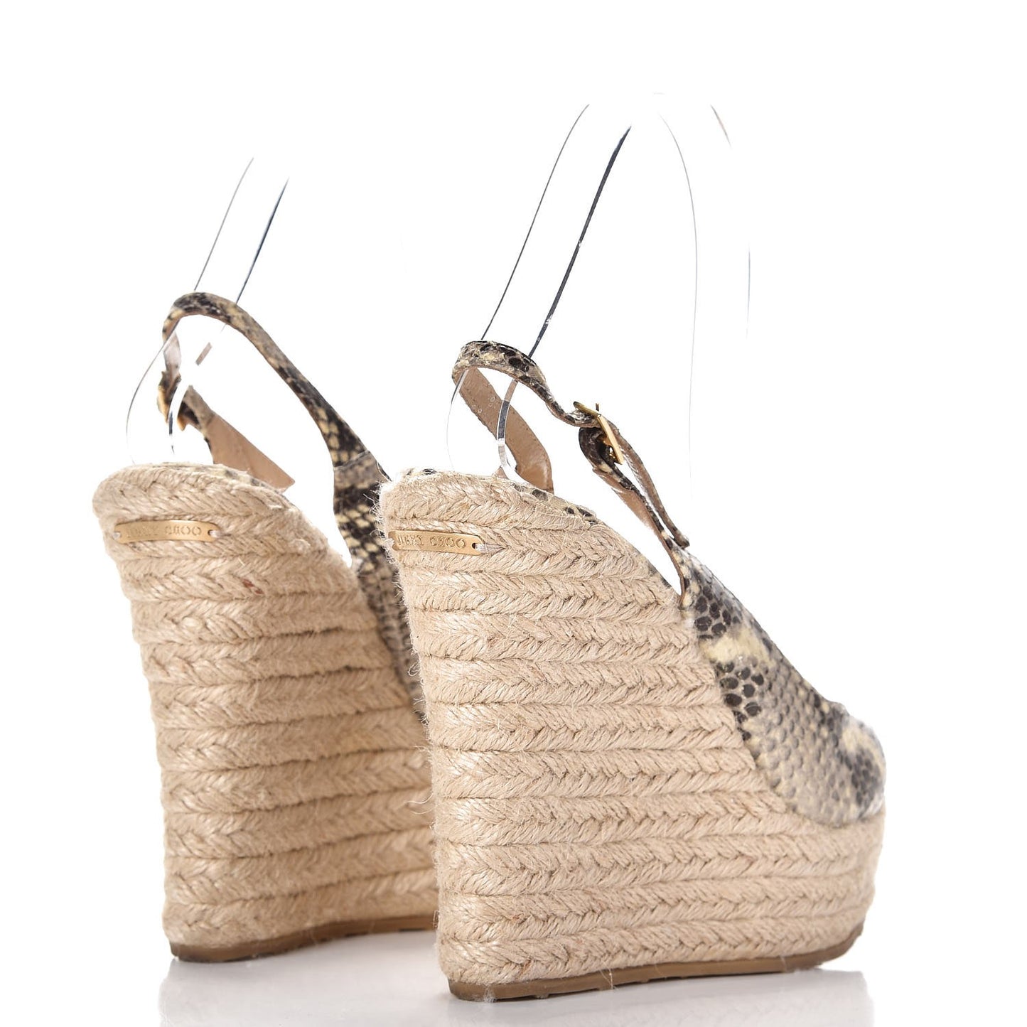Calfskin Snake Print Polar Espadrille Wedges 36.5 Natural