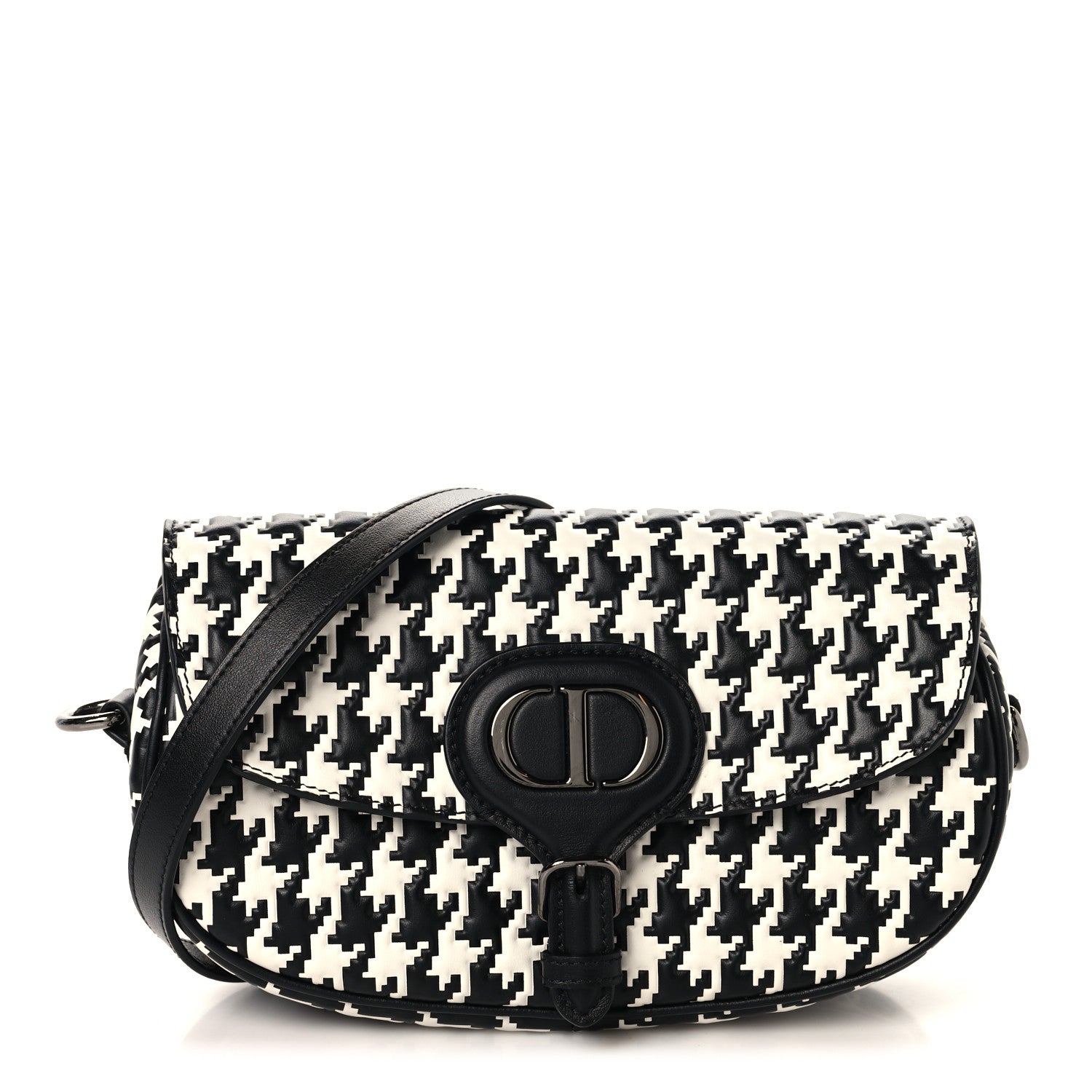 Christian Dior Box Calfskin Houndstooth Quilted East West Bobby Bag Black White 1 of 8