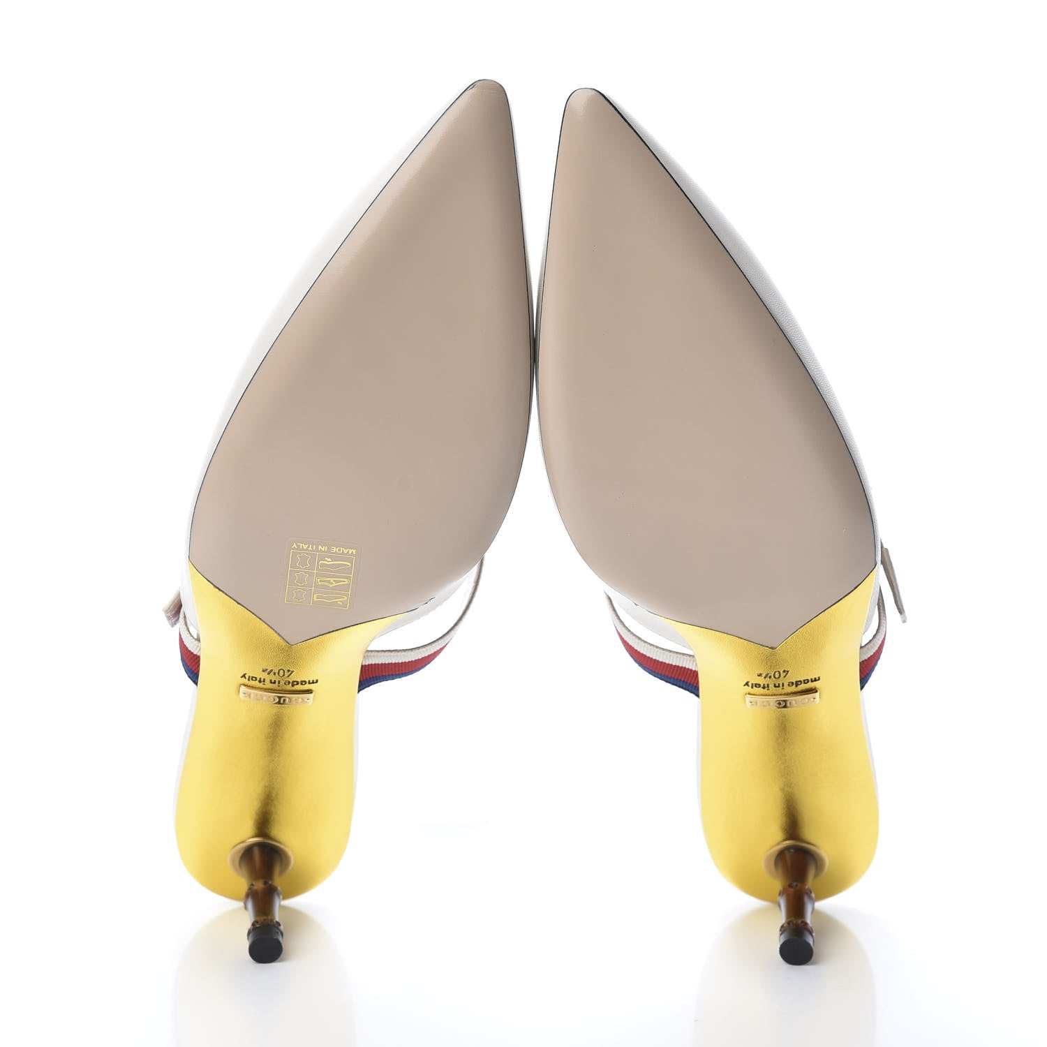 Gucci Malaga Kid Sylvie Web Bamboo Low Heel Mules 40.5 White 5 of 9