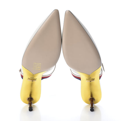 Gucci Malaga Kid Sylvie Web Bamboo Low Heel Mules 40.5 White 5 of 9