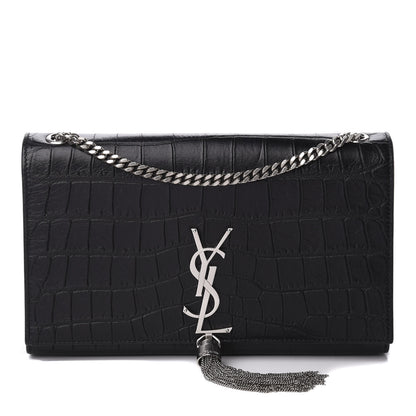 Saint Laurent Calfskin Crocodile Embossed Medium Classic Monogram Kate Tassel Satchel Black 1 of 8